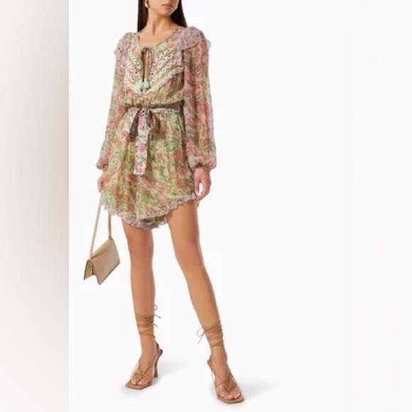 HEMANT & NANDITA Nora Romper in Viscose Paisley Print Long Sleeve Lace Detail - Picture 3 of 16